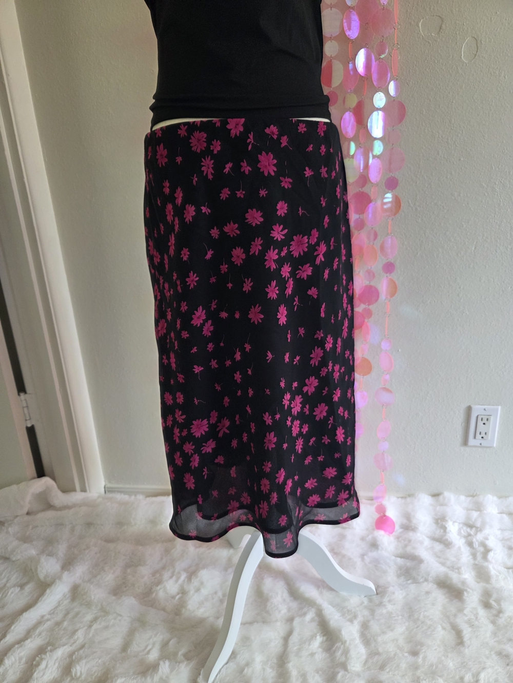 Worthington Black Midi Skirt with Pink Floral Print